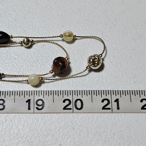 Vintage Boho Chic Multi Stone Beaded Necklace Gold Tone Chain Fashion Jewelry - Picture 7 of 7